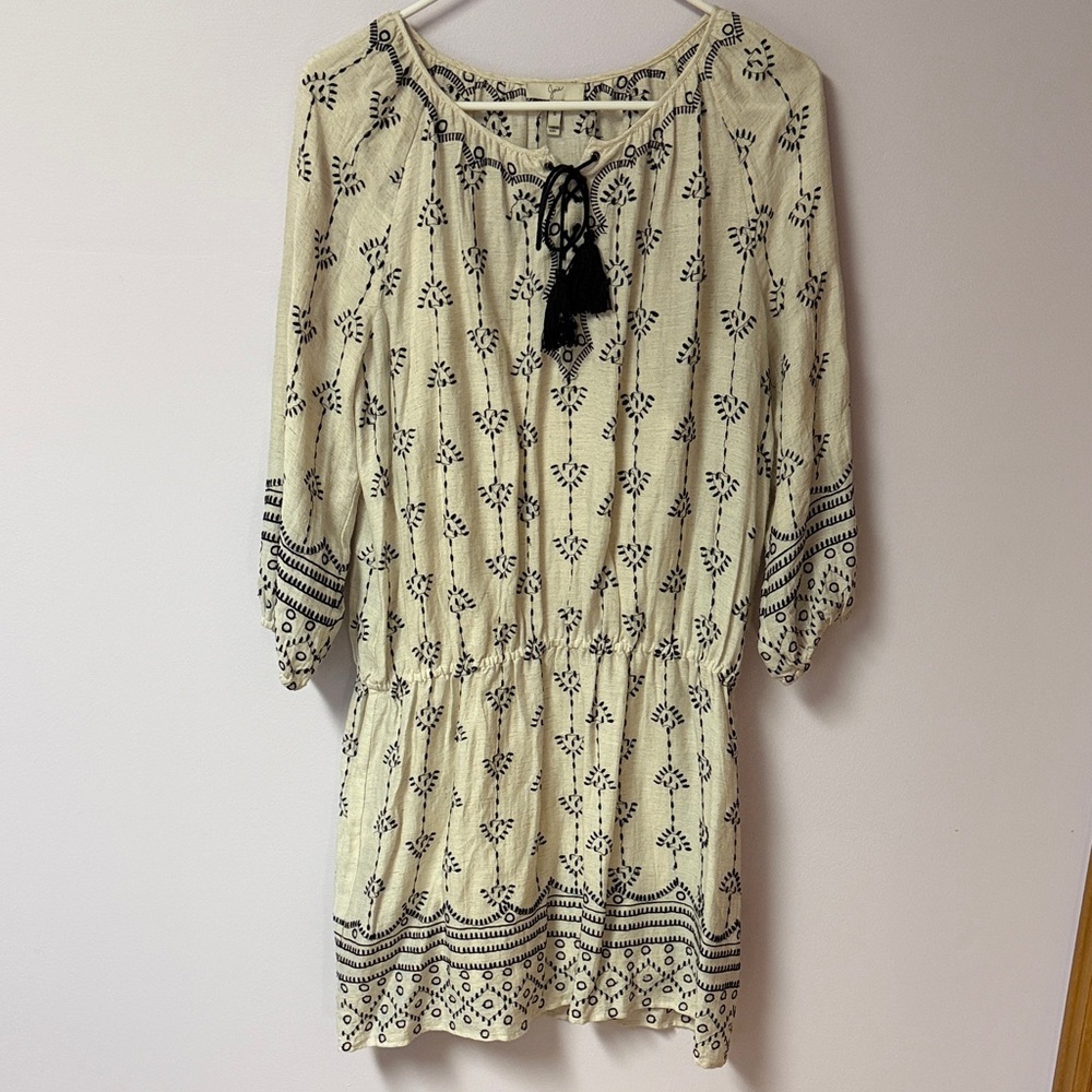 Joie Cream and Black Embroidered Dress